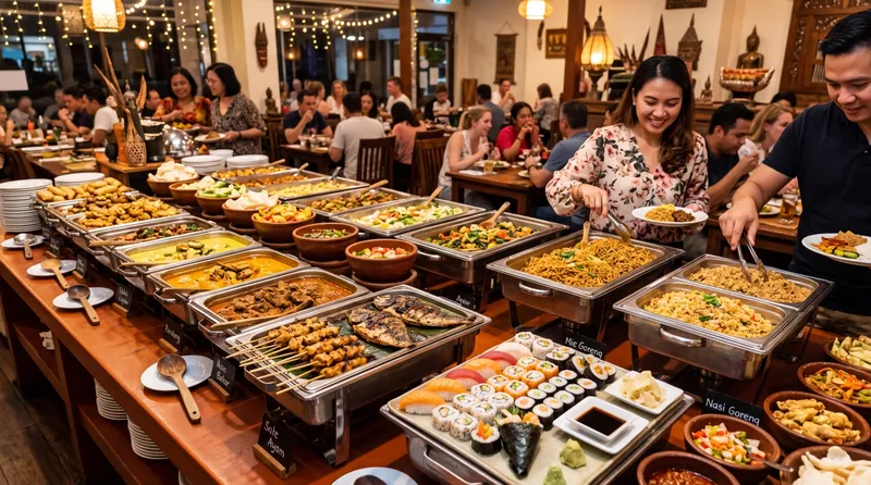 Suasana restoran all you can eat di Indonesia dengan buffet lengkap aneka masakan