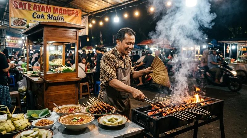 Suasana jajanan kaki lima yang ramai dengan berbagai pilihan street food