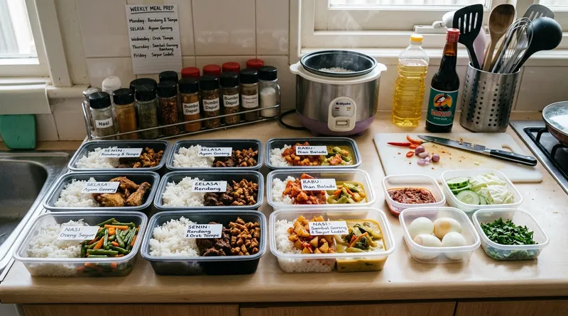 Berbagai menu masakan rumahan Indonesia yang disajikan di rumah makan tradisional